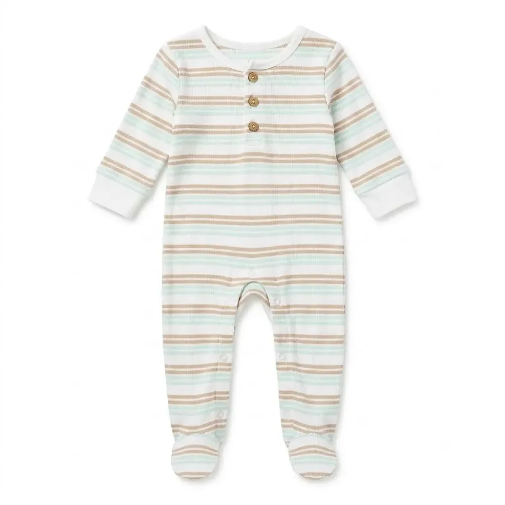 Striped Henley Long-Sleeve Footed Pajama Sleep & Play Preemie